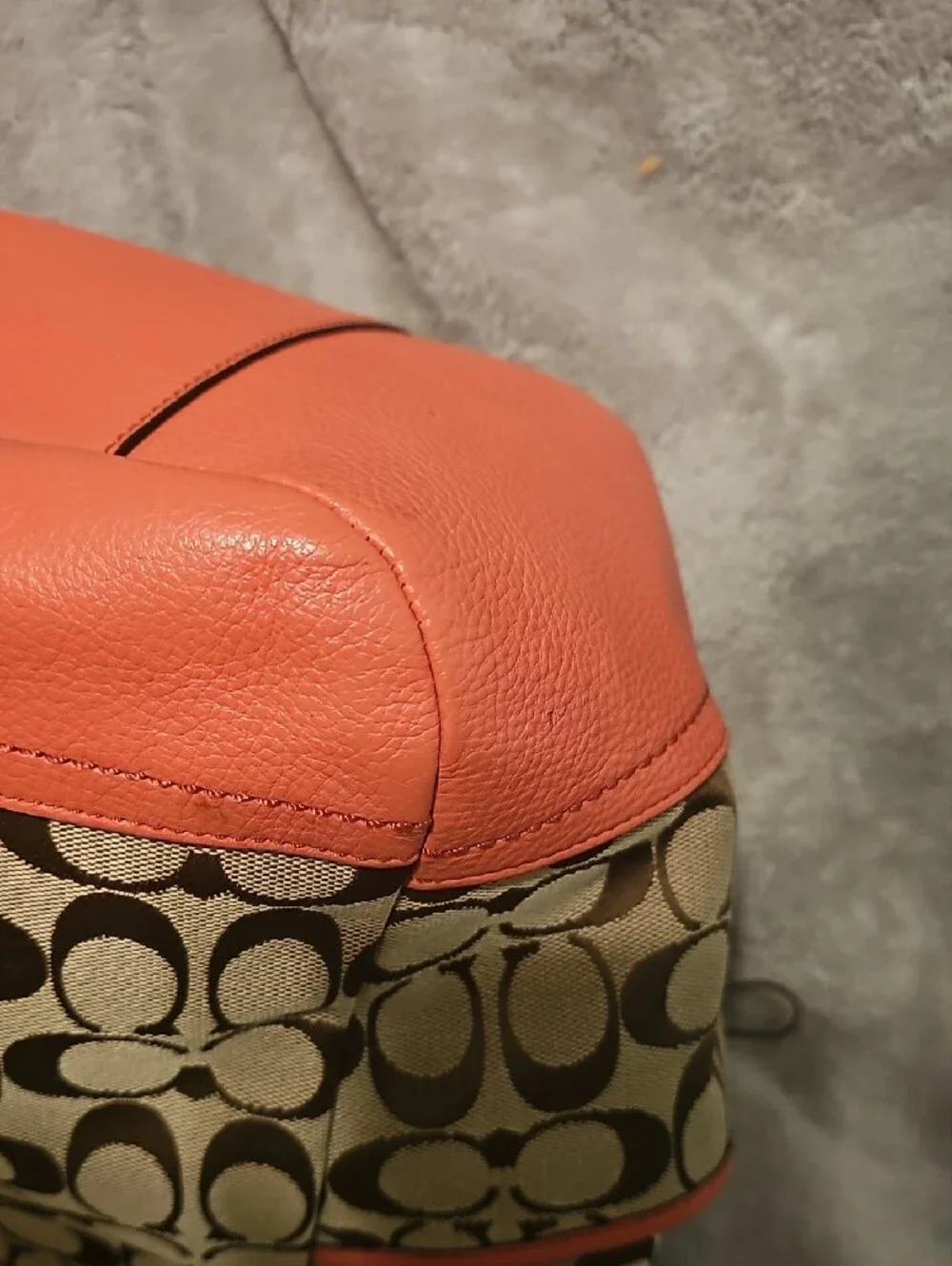 COACH Carrie Signature Canvas Tote with Coral Trim